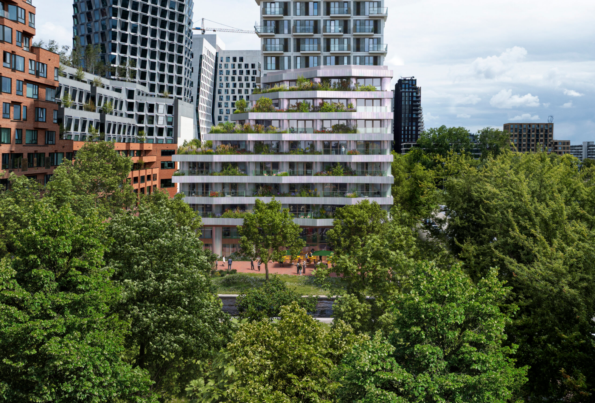 CECI Amsterdam residential building with lush green terraces and biophilic design integrated into urban landscape