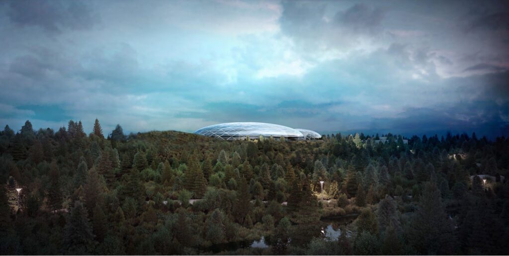Aldin Biodome near Reykjavik Iceland nestled in forest landscape with glass dome structure