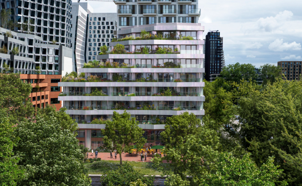 CECI Amsterdam residential building with lush green terraces and biophilic design integrated into urban landscape