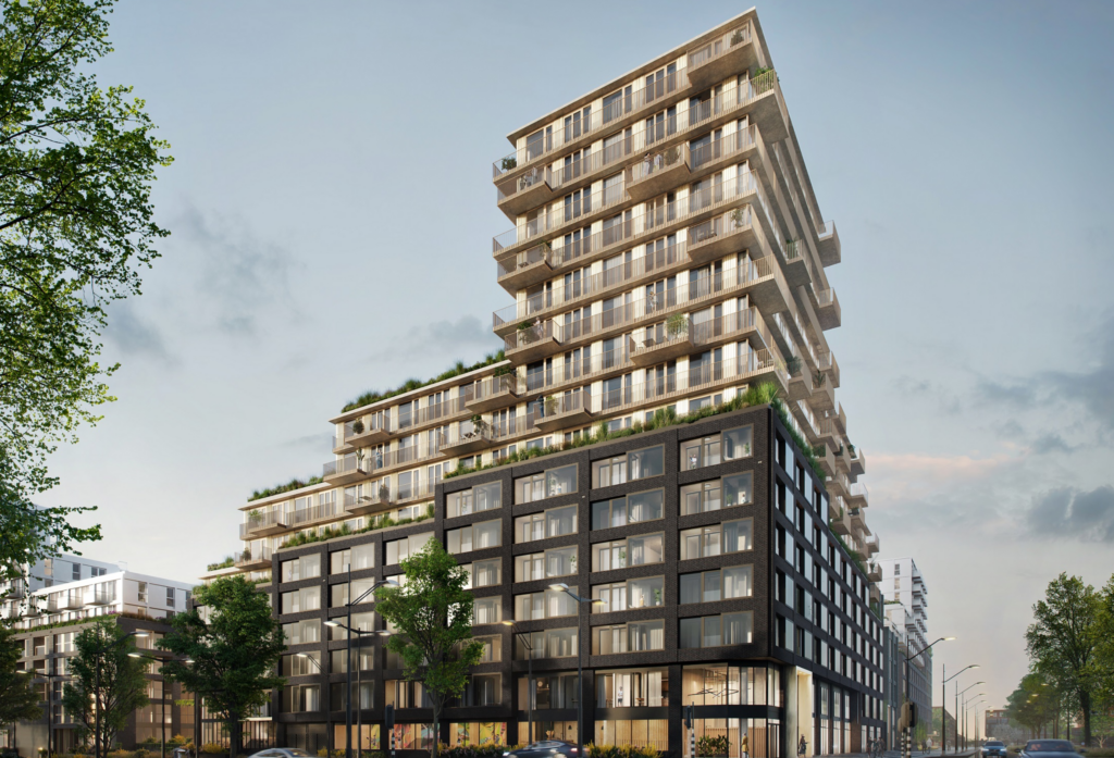 Cluster 7 Amsterdam residential building with terraces, greenery, and sustainable urban architecture