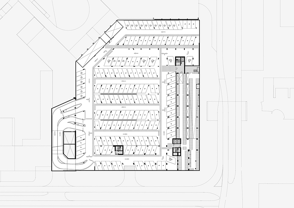 Cluster 7 Amsterdam floor plan showing residential layout, parking structure, and circulation design