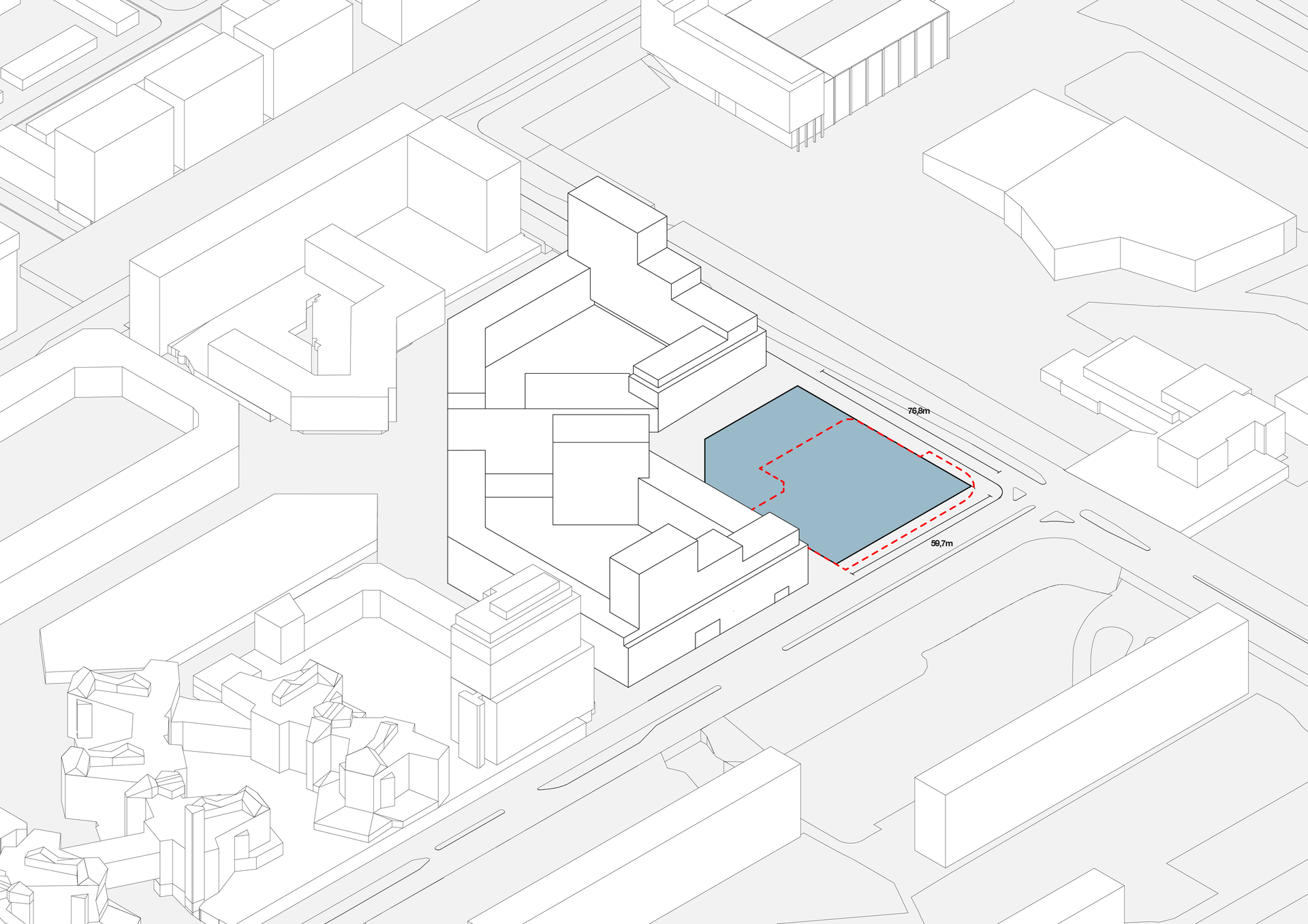 Urban site diagram of Cluster 7 Amsterdam showing development plot within city context