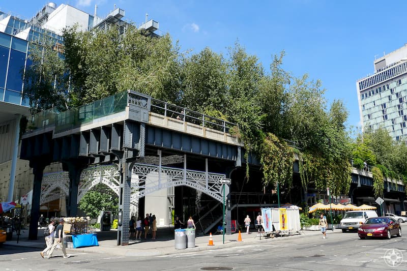 High Line in New York City with elevated green infrastructure and urban planting on a former railway