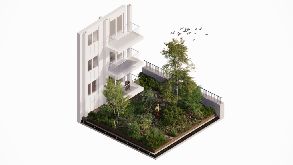 Landscape design sketch of native planting and residential garden at NDSM Embark